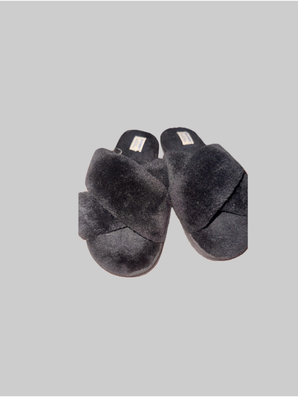 Old Navy Black Fuzzy Crisscross Slide Slippers